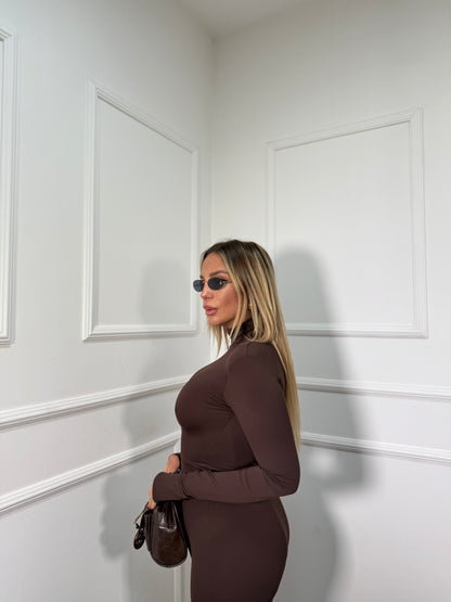 Jumpsuit collo alto in lycra manica a guanto Frida cioccolato 14501