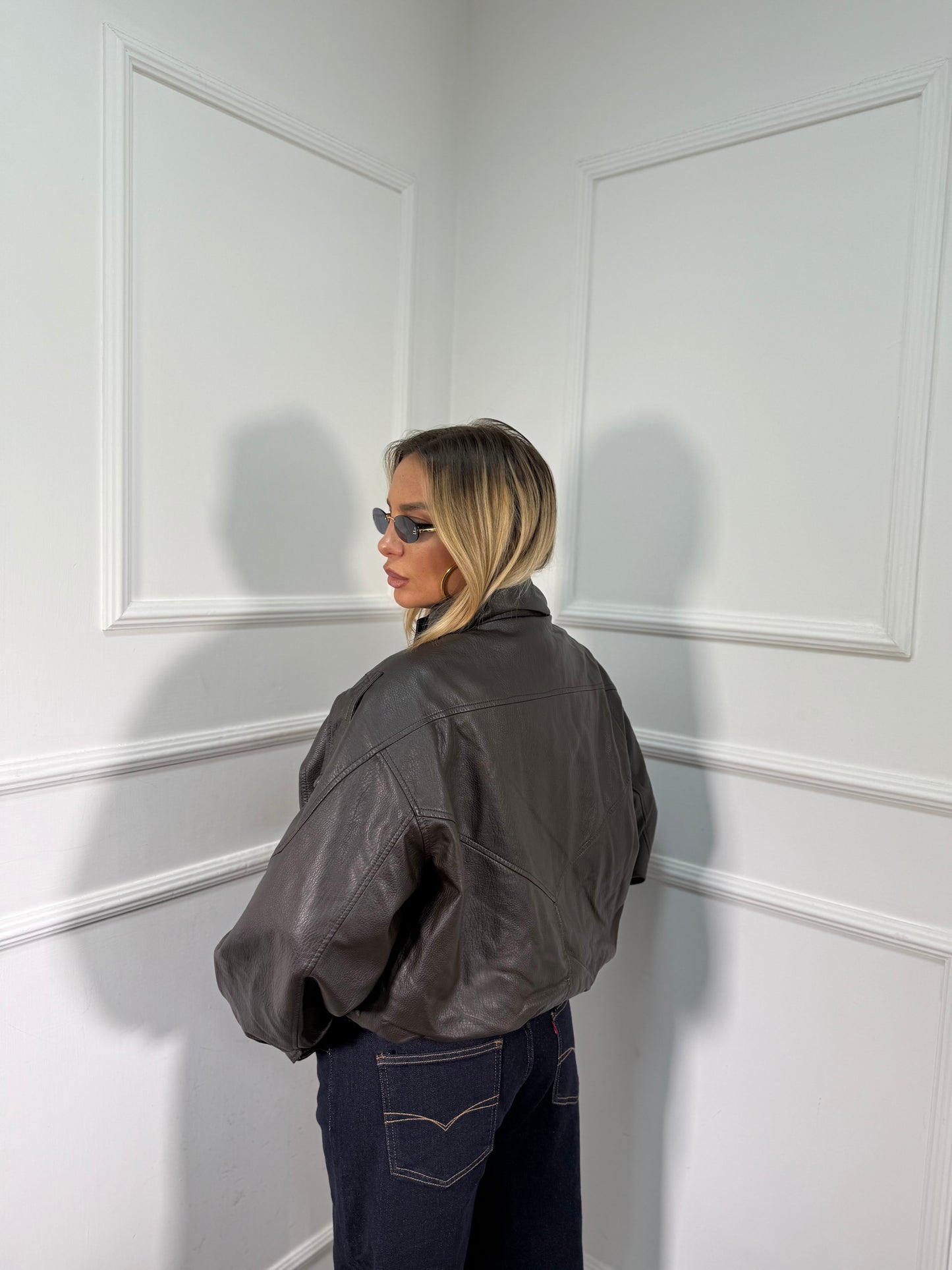 Giubbotto oversize ecopelle Carnaby testa di moro har006