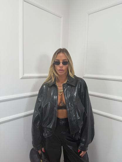 Bomber ecopelle HORSES nero ld3346 by lumina