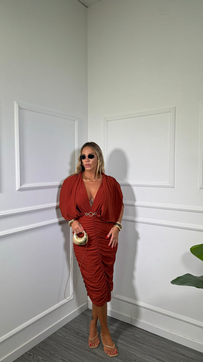 Abito midi drappeggiato (curvy) coccio