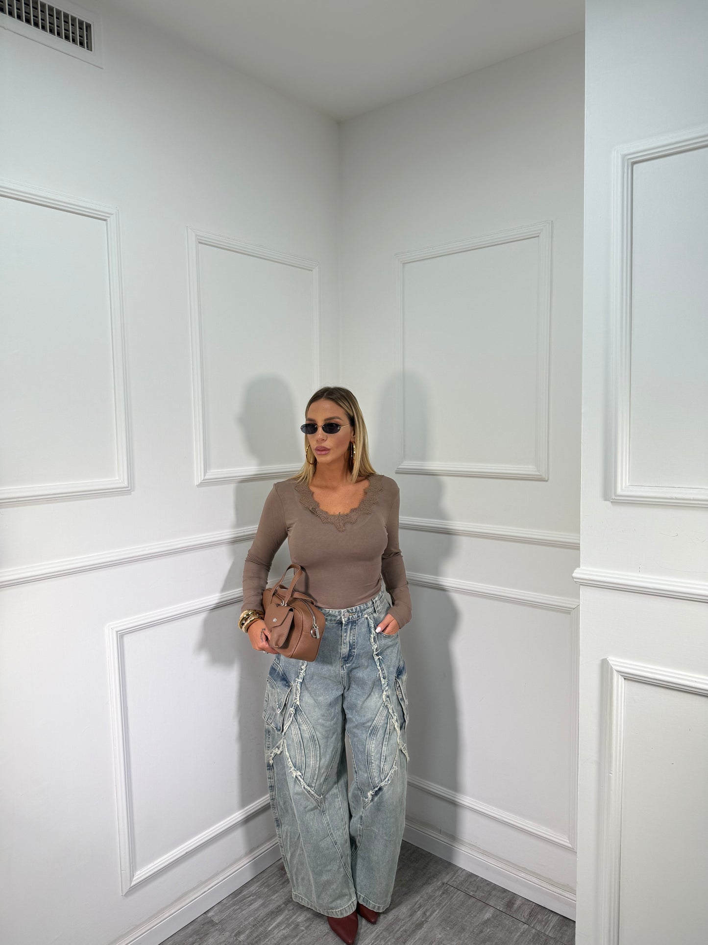 Jeans palazzo balloon sfrangiato lavaggio chiaro 81176