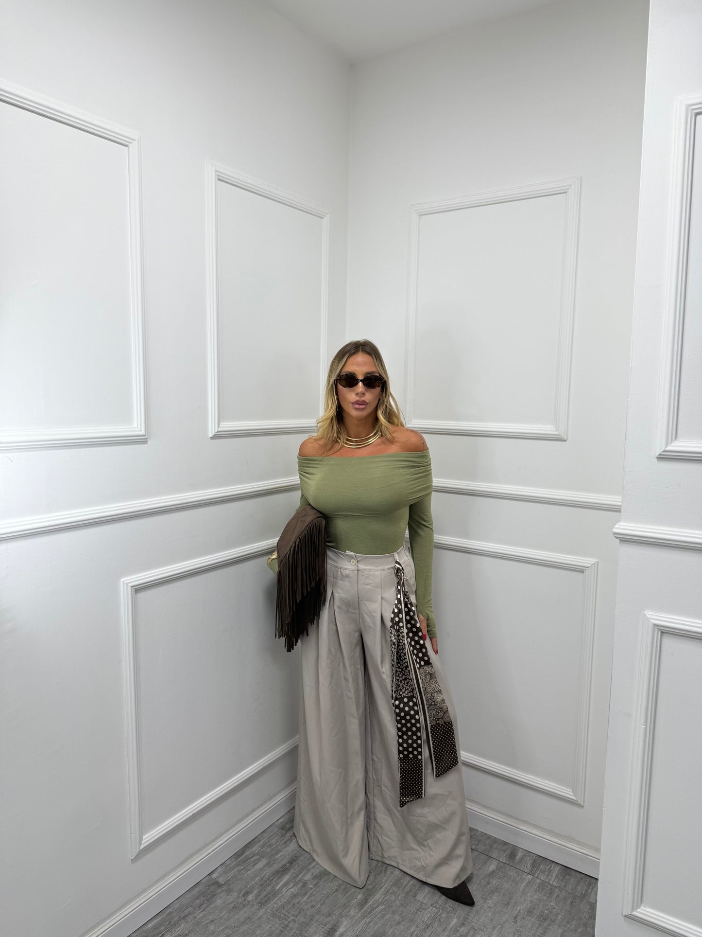 Pantaloni palazzo con foulard Must Have sabbia 18188