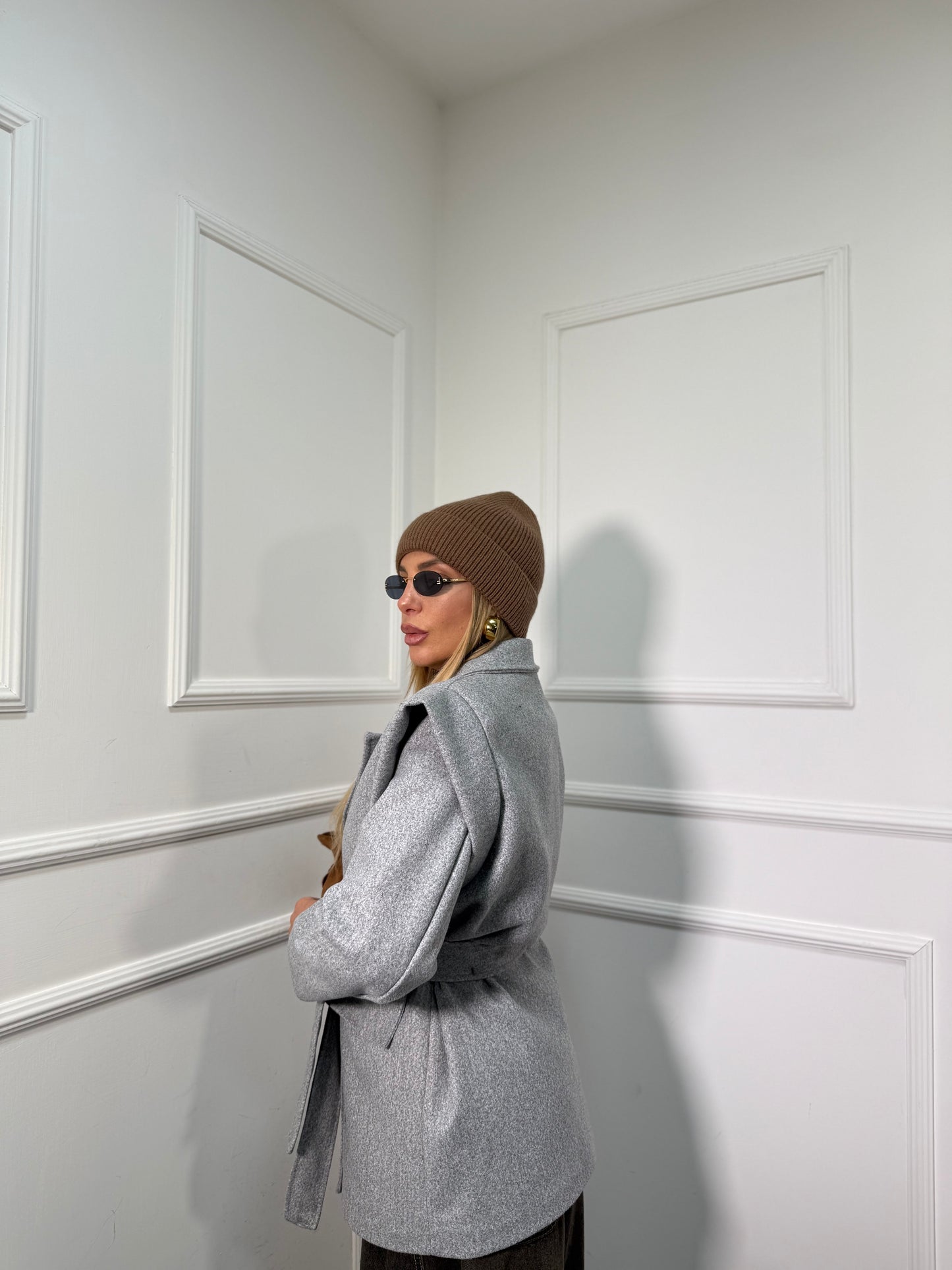 Cappotto in panno con spalline Valery grigio 007084