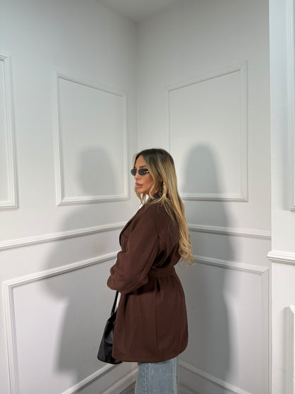 Blazer coat in panno con fusciacca cacao 88815