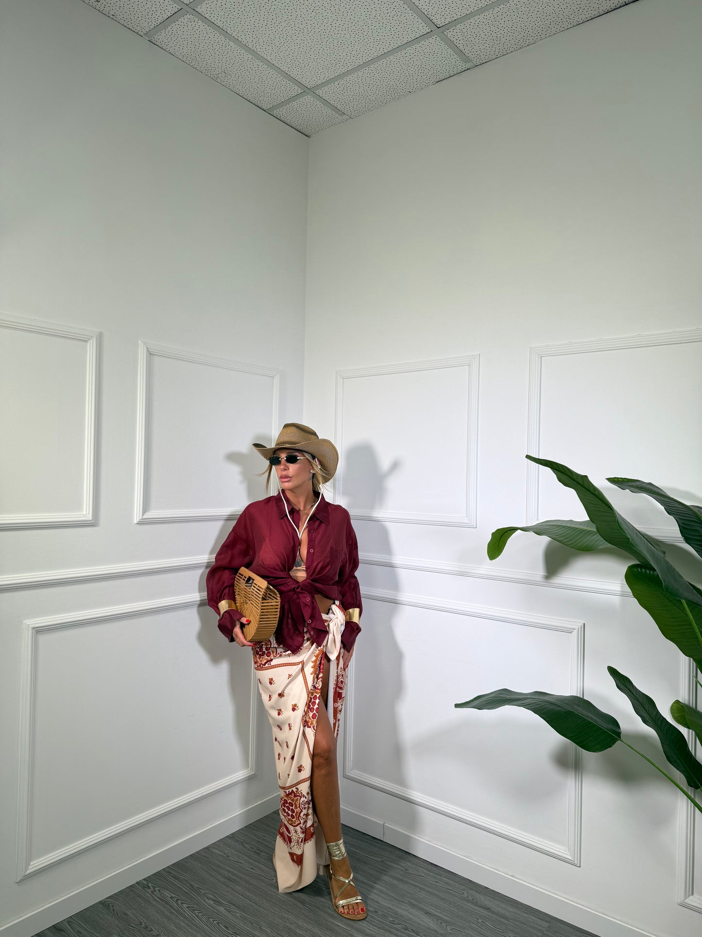 Gonna pareo midi Marrakech beige/bordeaux 245040