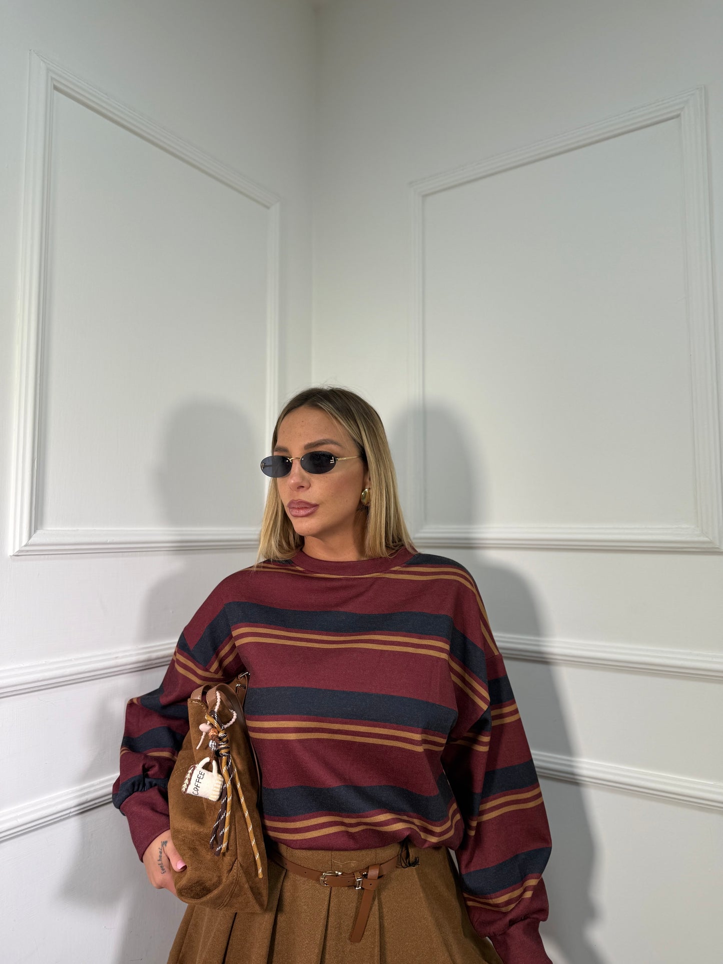 Felpa a righe in pile Barneys bordeaux/blu m60636