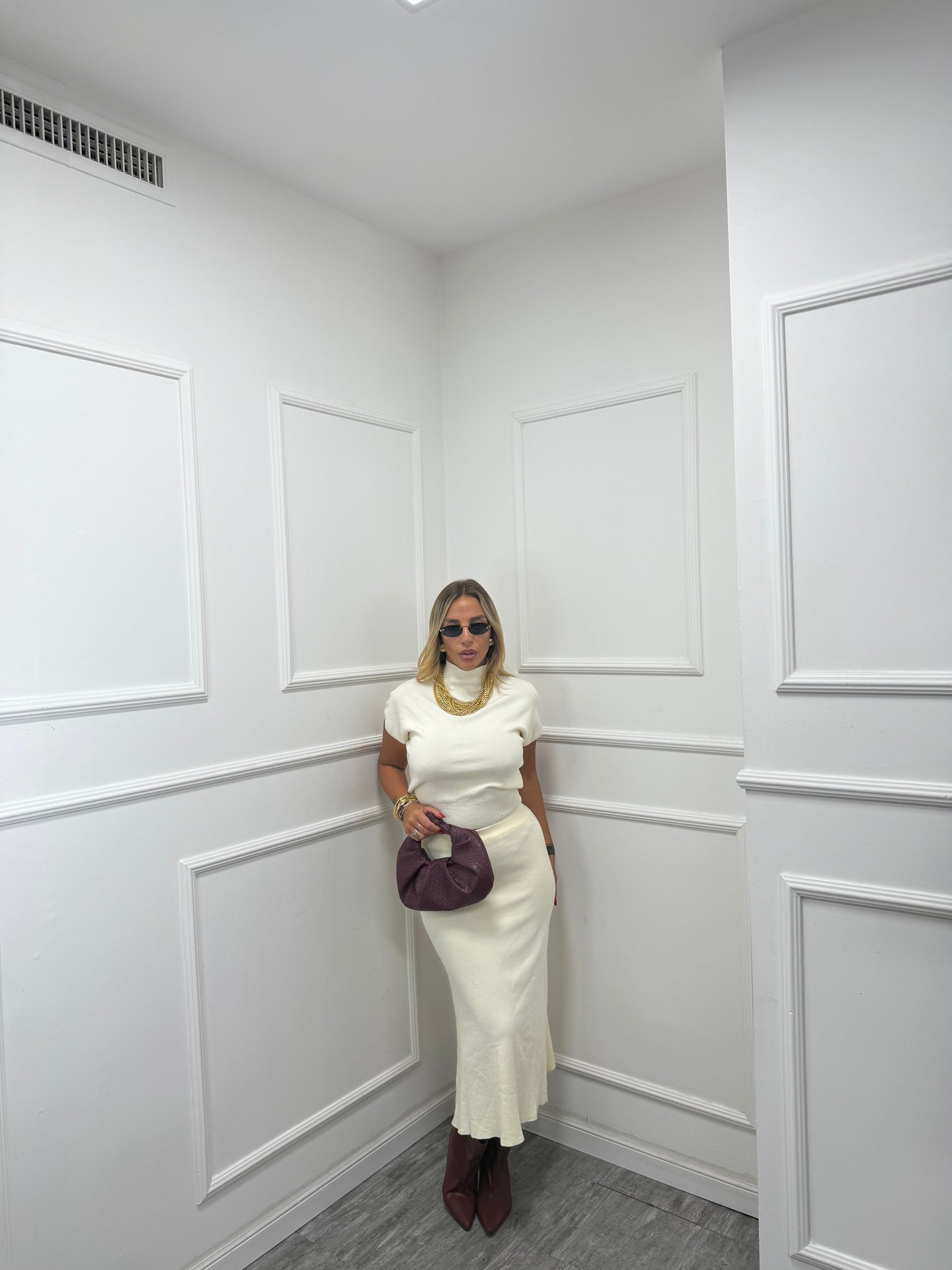 Coordinato in lana rasata Vienna panna 5341