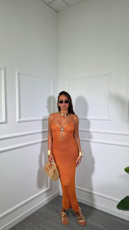 Abito midi in filo cut out lurex Bali arancio