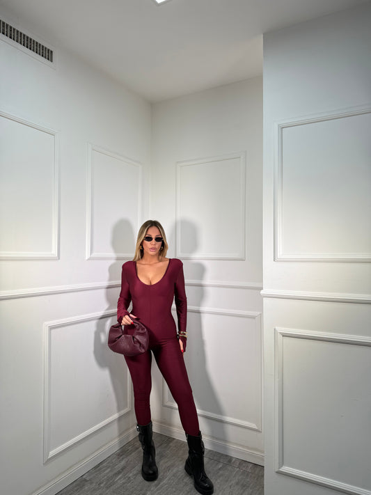 Jumpsuit in lycra con spalline Vania bordeaux 30659