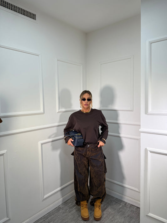 Jeans balloon denim e velluto Tonka cacao