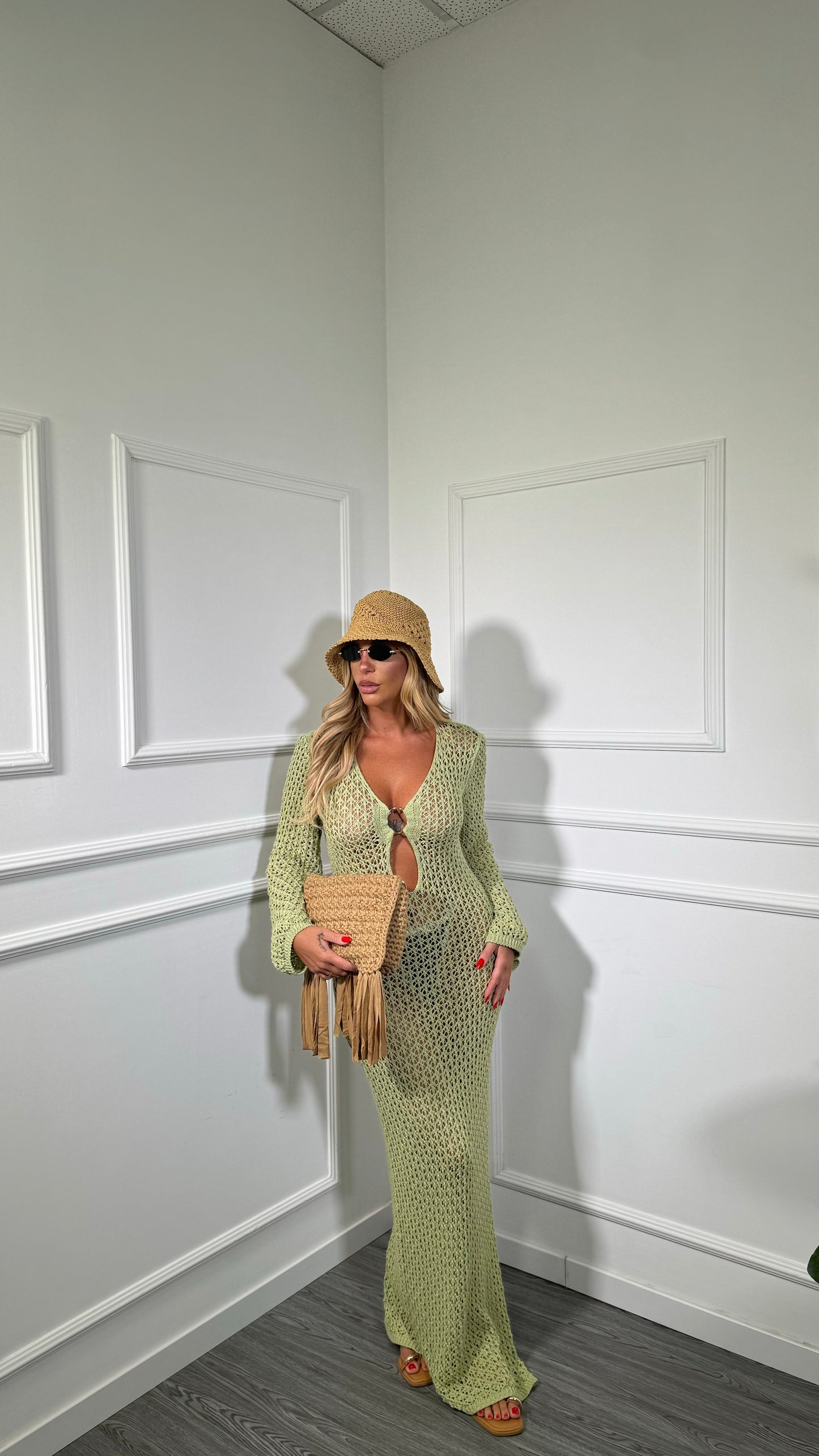 Abito lungo in crochet Suamy verde avocado 3750