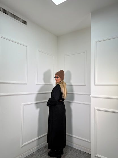 Cappotto lana cotta con cinturino Isabel nero 250179