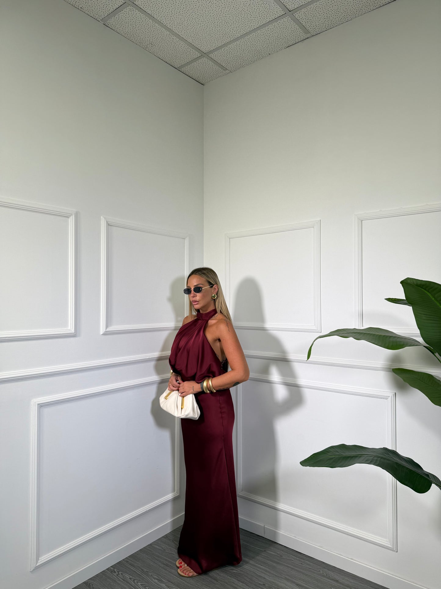 Abito lungo in satin Montecarlo bordeaux 27826