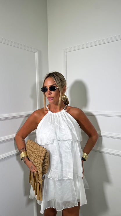 Abito corto con voilant in chiffon Holiday bianco 66935