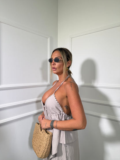 Coordinato viscosa con borchie California beige es202