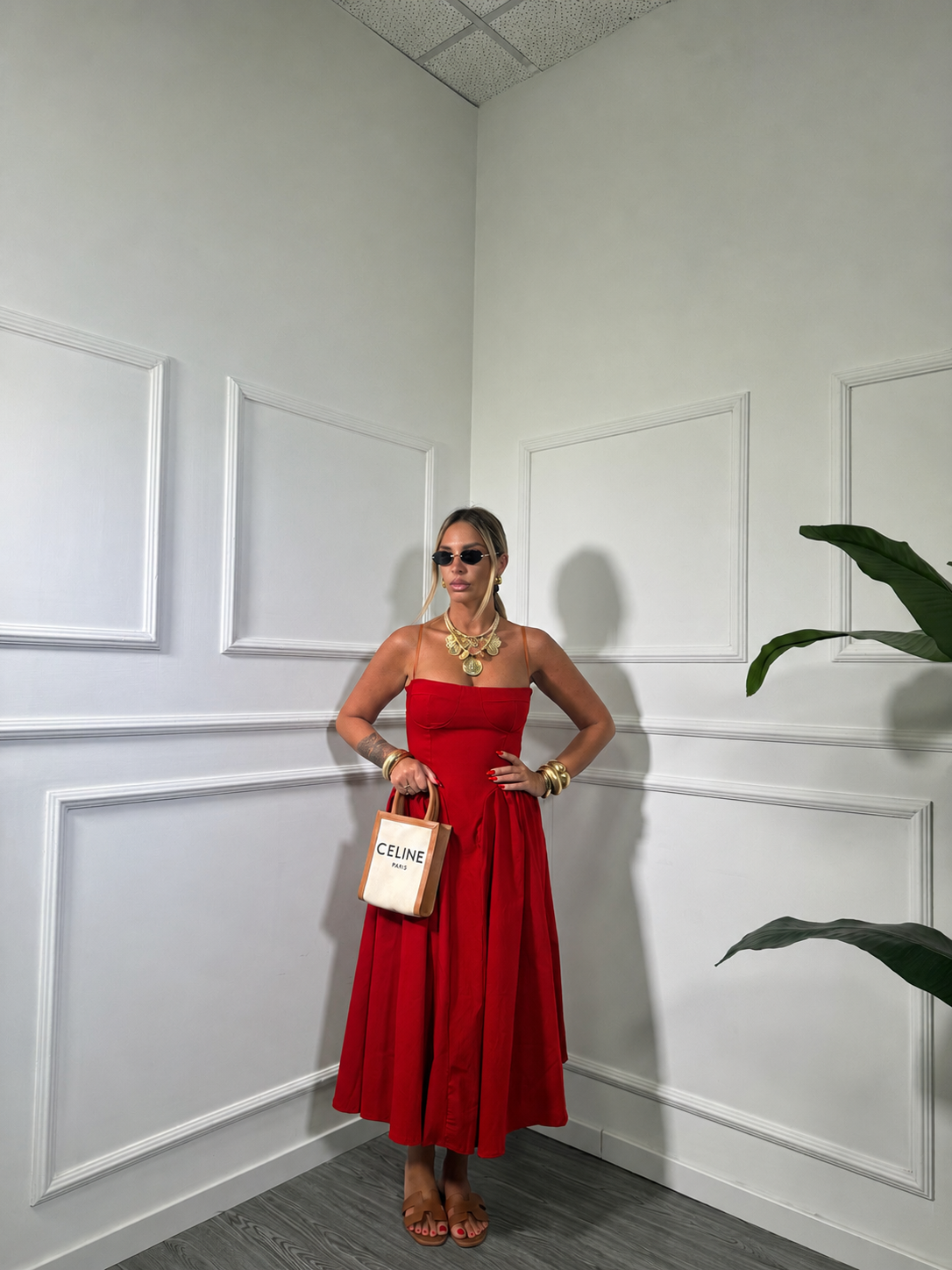 Abito midi a campana Clodia  rosso 26490