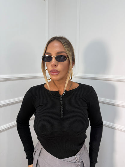 Maglioncino lana rasata a costine con bottoncini vari colori qf8158