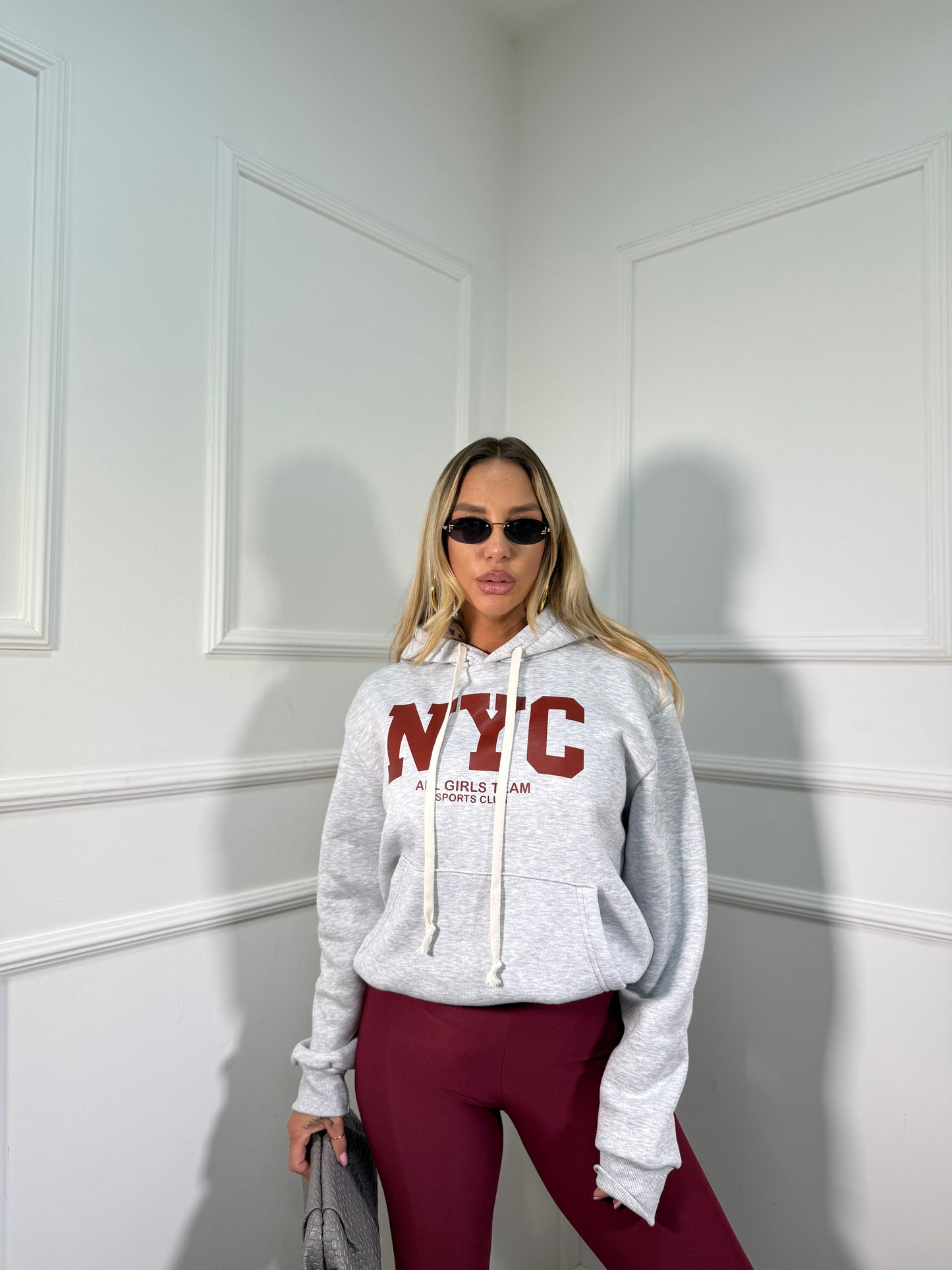 Felpa in pile NYC grigio chiaro