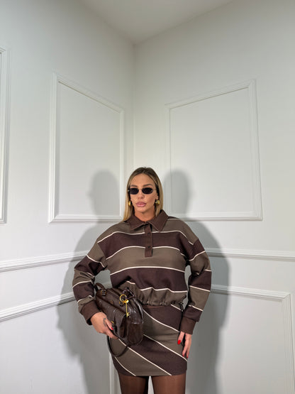 Coordinato in felpa Sheryl verde oliva/cacao m60571