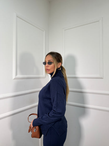 Coordinato lana rasata Snow blu notte 016