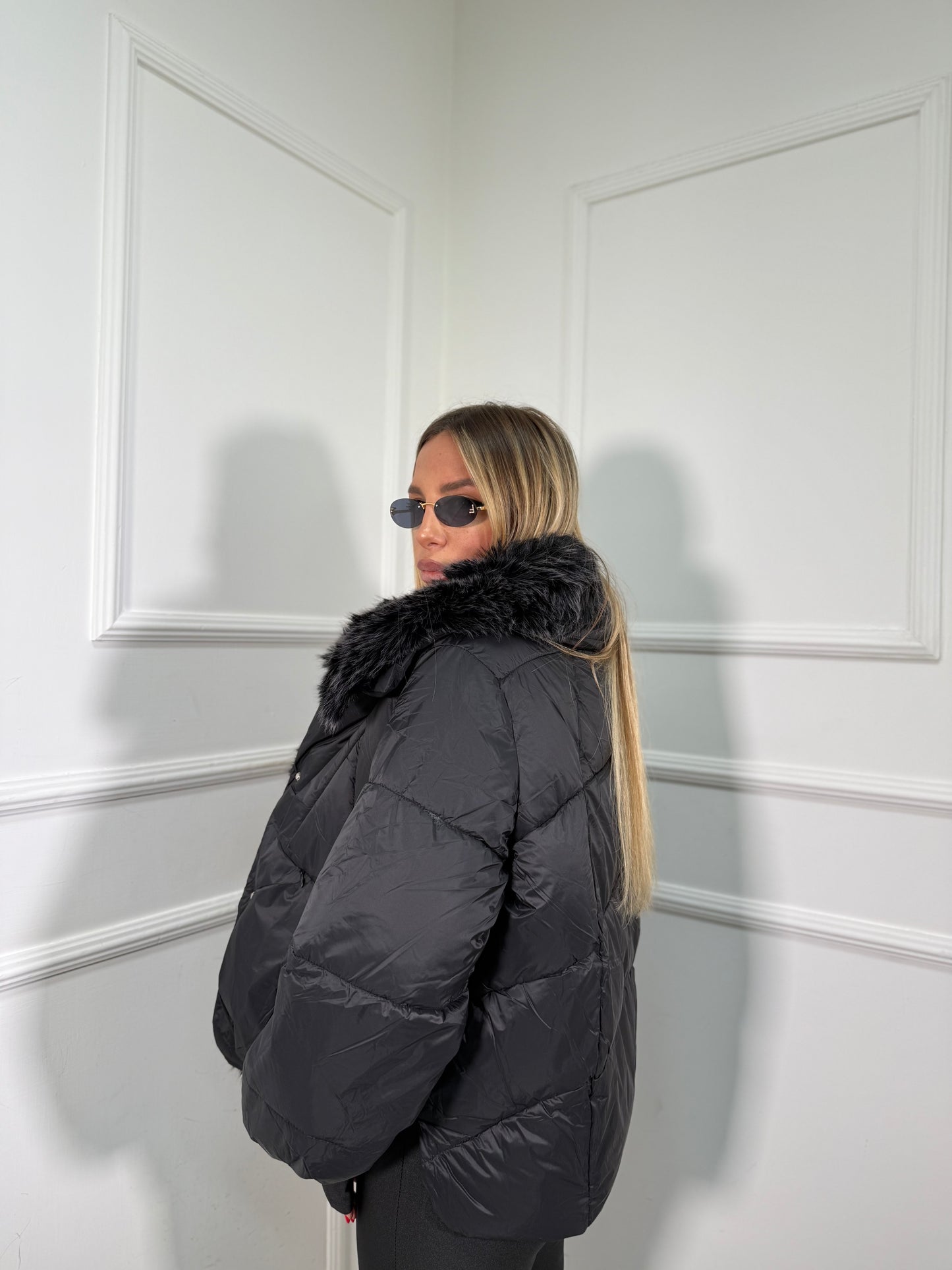 Bomber oversize con ecofur rimovibile Cortina nero fl202257