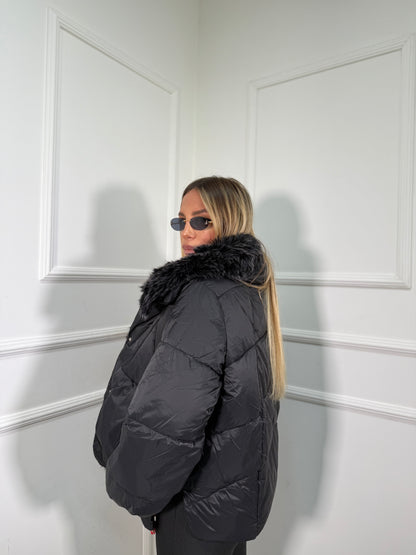 Bomber oversize con ecofur rimovibile Cortina nero fl202257