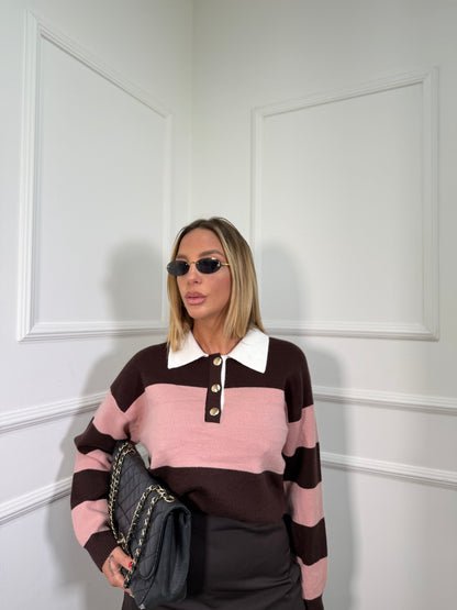 Pullover Polo lana rasata Coffee rosa blush/cacao yhc7224