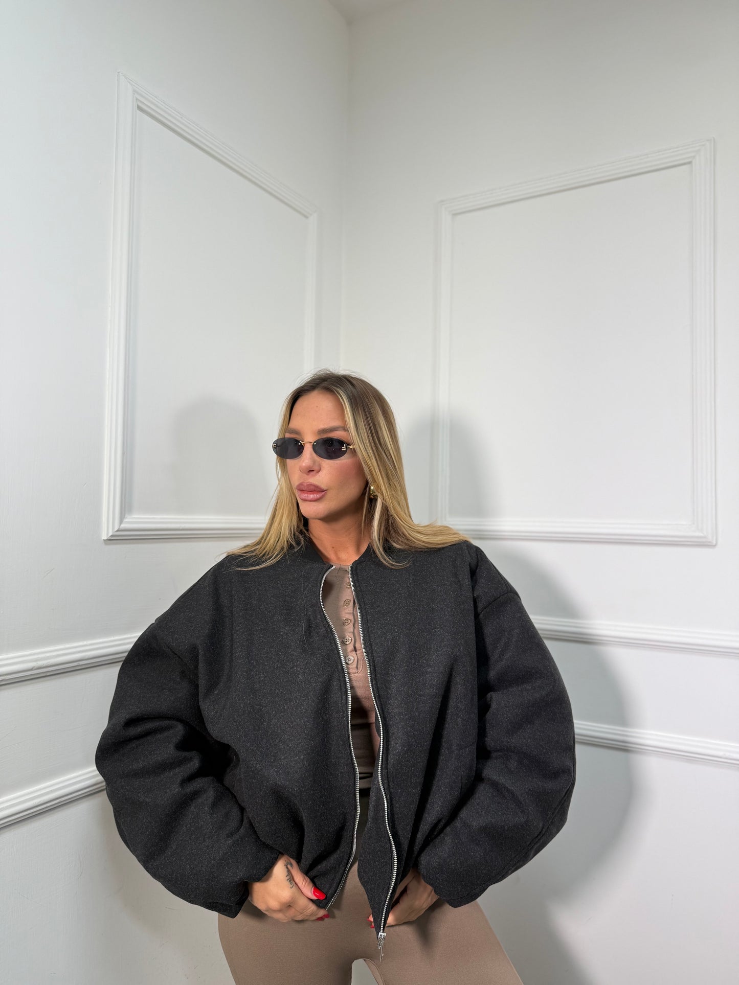 Bomber oversize lana cotta Travel grigio fumo 312