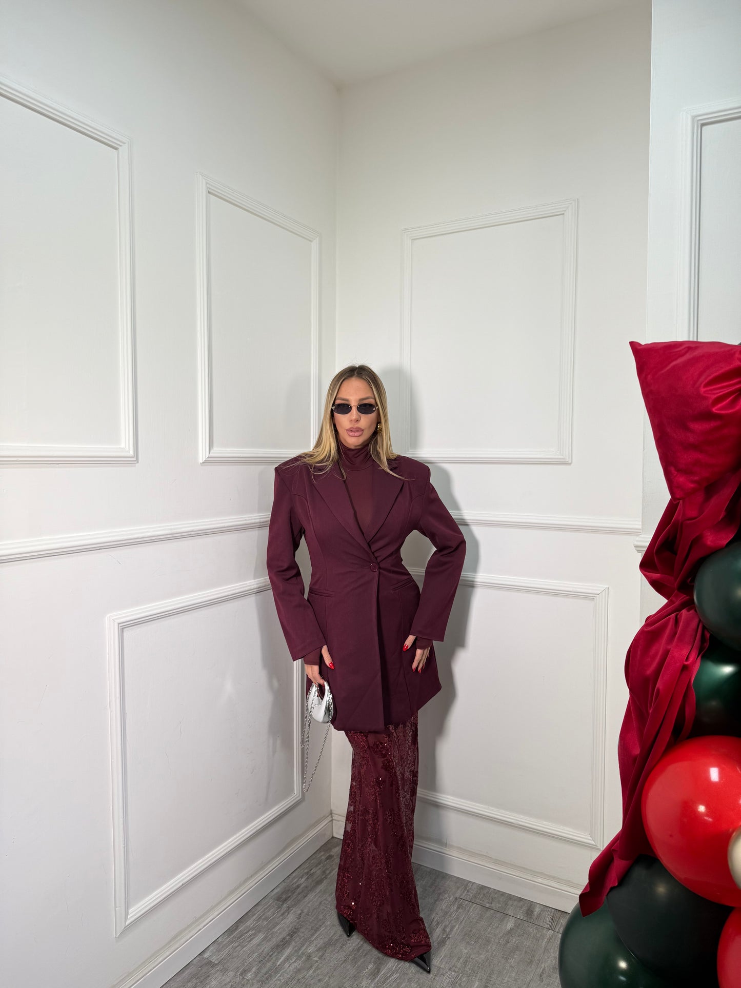 Longuette in tulle con paillettes Crystal borgogna 5718