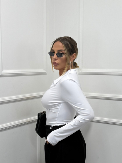 Body con colletto camicia bianco 5239