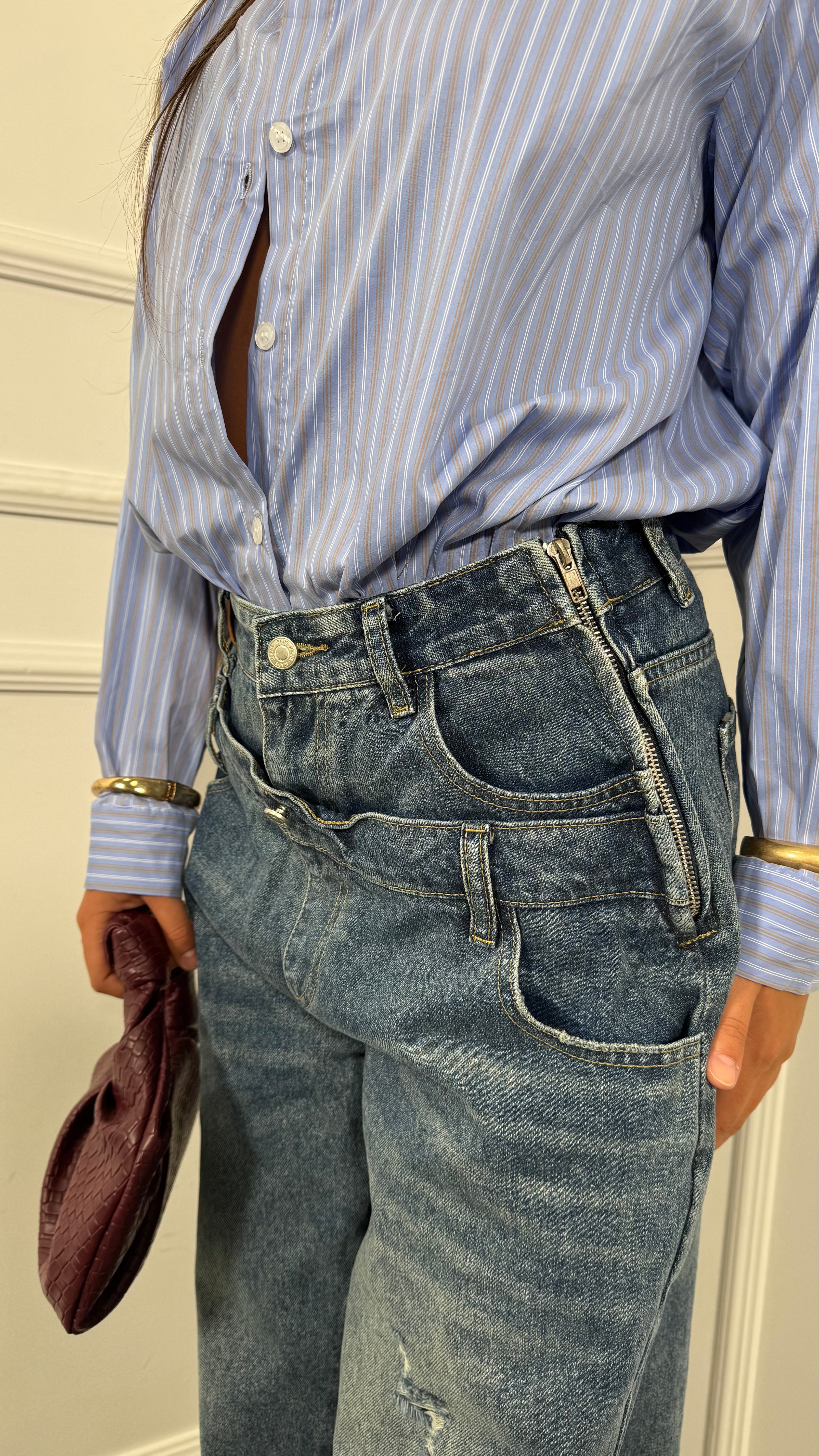 Jeans palazzo doppio bustino lavaggio medio Double
