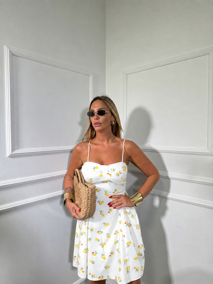 Abito corto con limoni Lemon bianco 25715