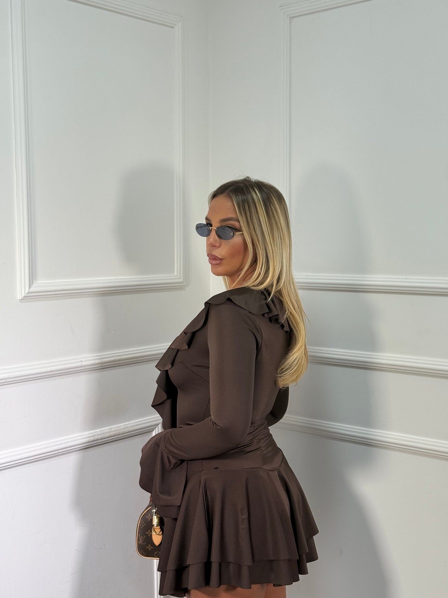 Abito in lycra stringato con rouges cioccolato 27016