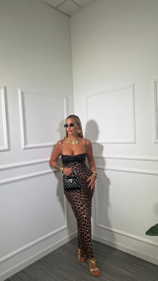Abito midi in lycra maculato con pizzo Tayss 54645