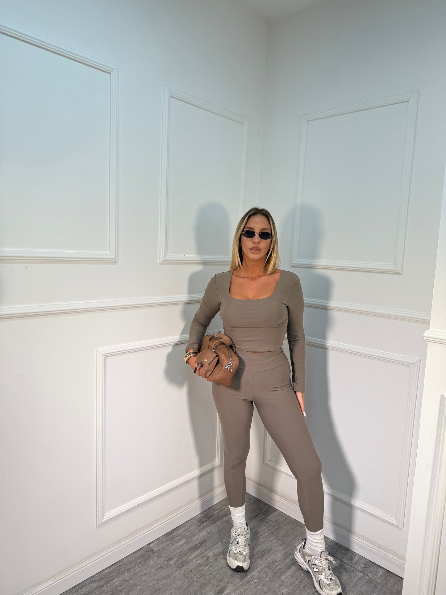 Leggins con ghette taupe