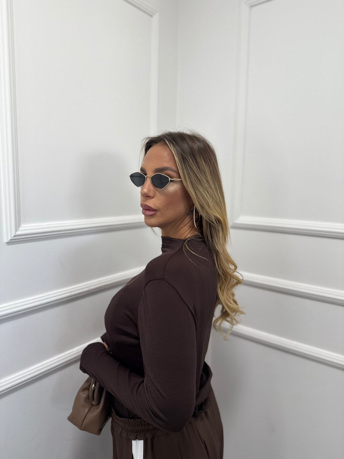 Body semi velato Curvy con manica a guanto cioccolato fd5262