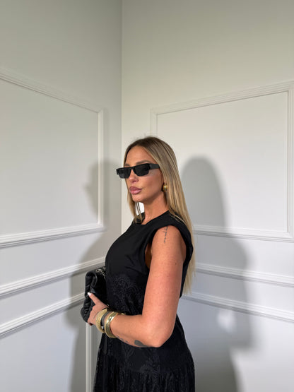 Abito midi in pizzo con spalline Sharon nero 3340
