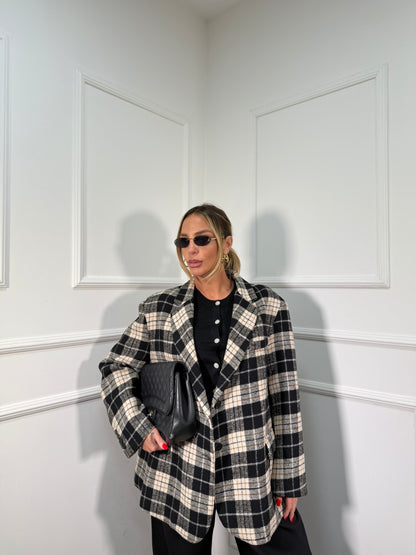 Cappottino in lana cotta a quadri British nero l9308 by lumina