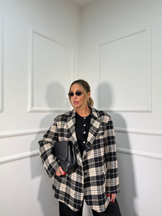 Cappottino in lana cotta a quadri British nero l9308 by lumina