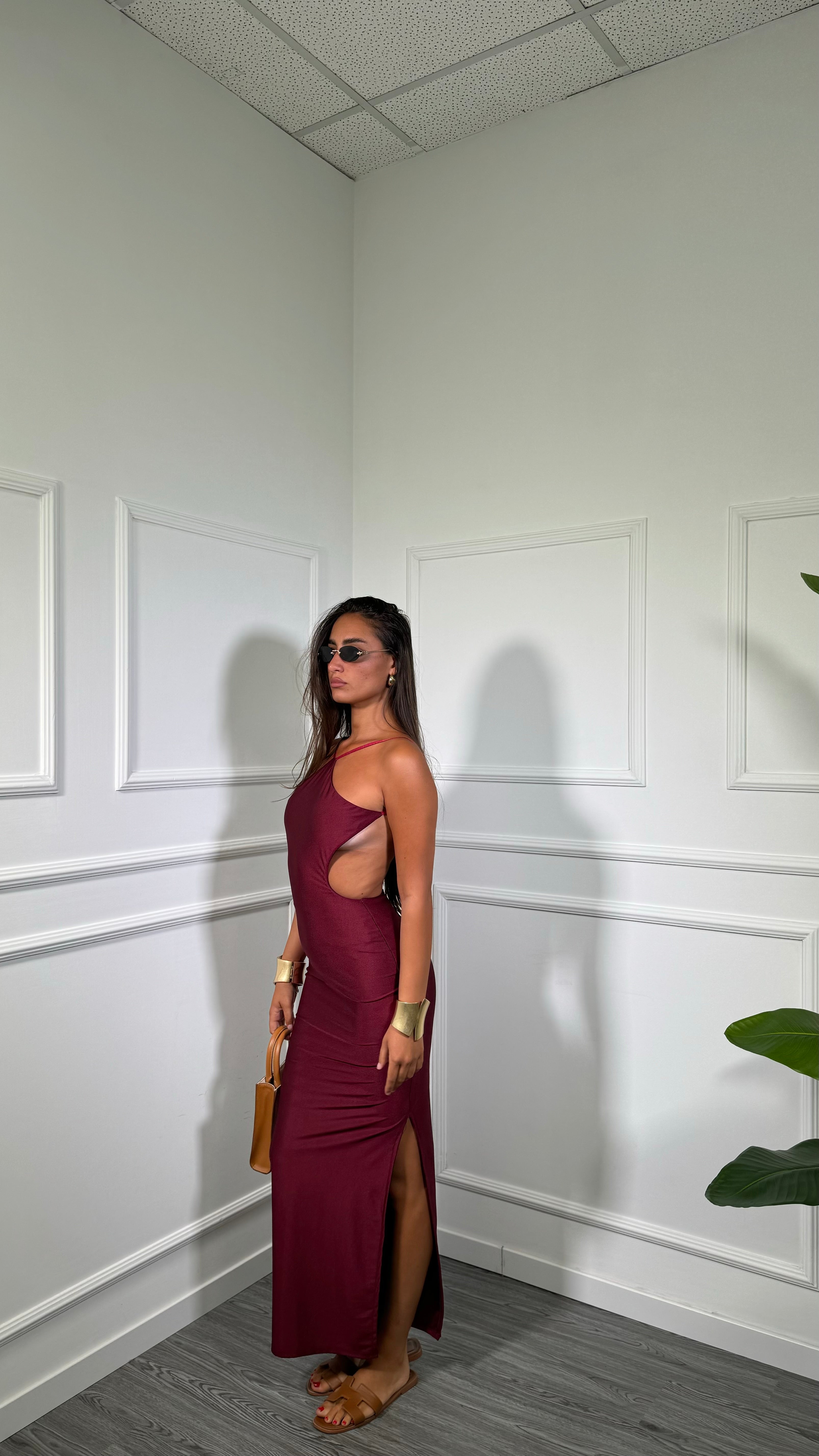 Abito midi in lycra cut out Flaminia bordeaux 11768