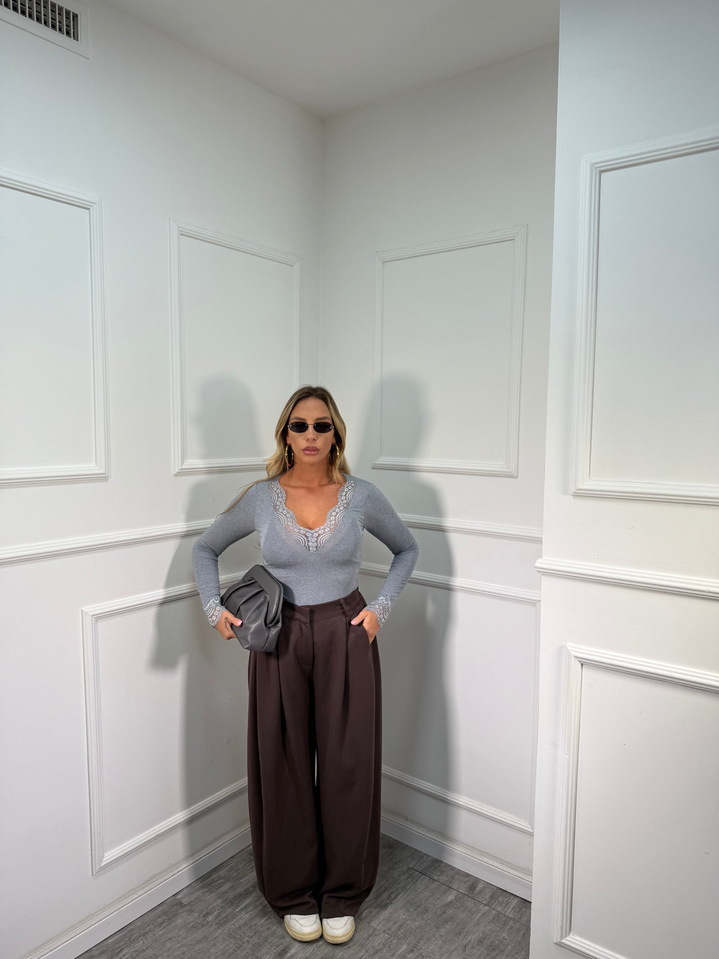 Pantaloni palazzo Jessy cacao my19655