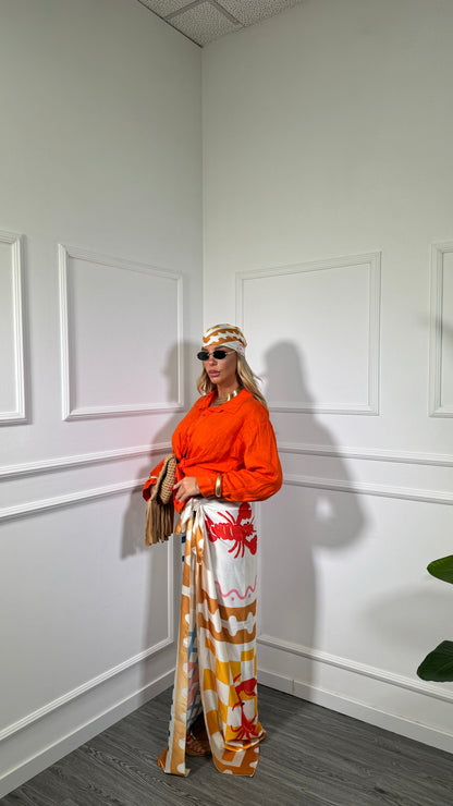 Pareo + bandana in satin Aragosta arancio/azzurro 37271