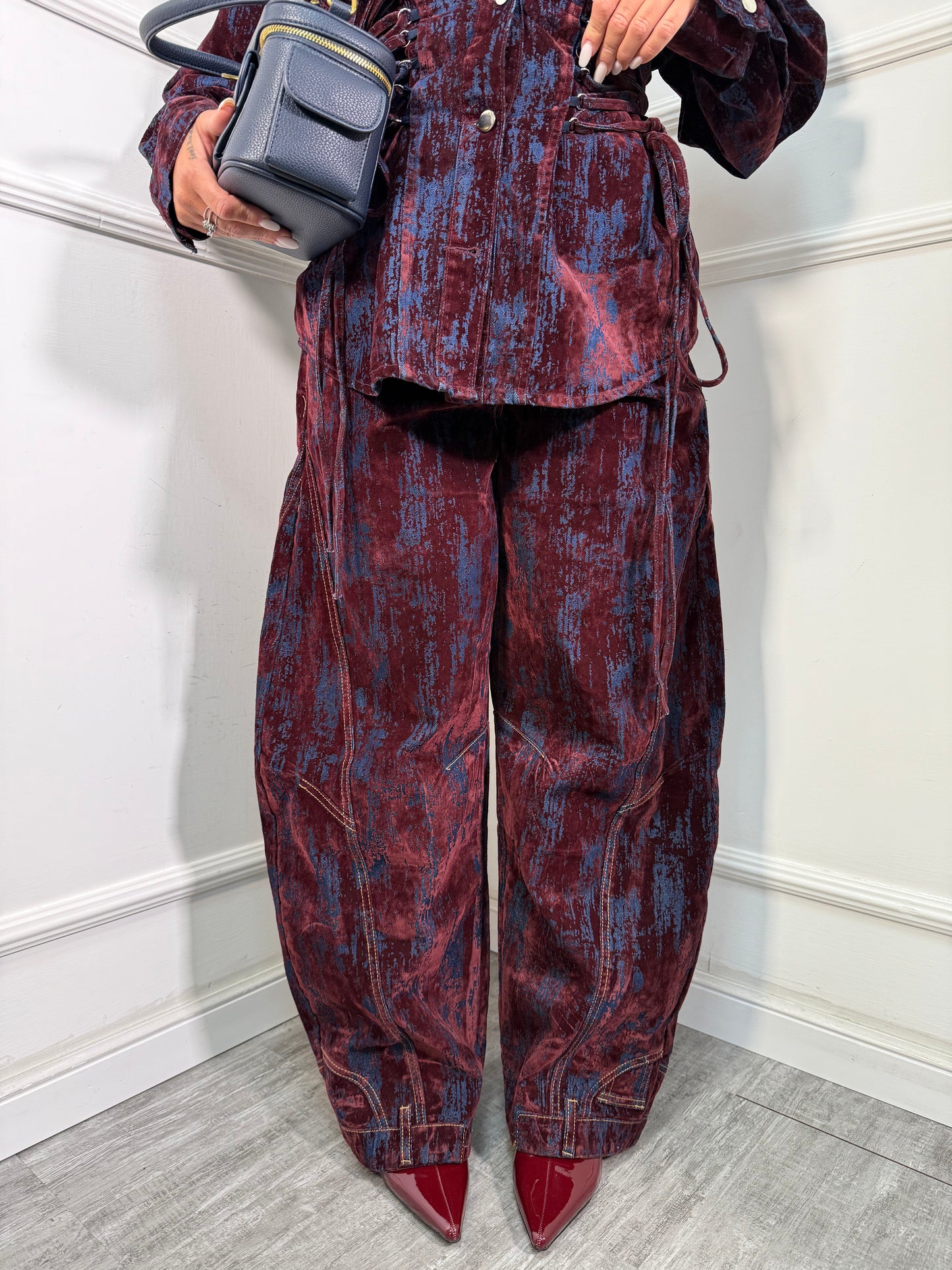 Jeans in denim e velluto Trust bordeaux 6631