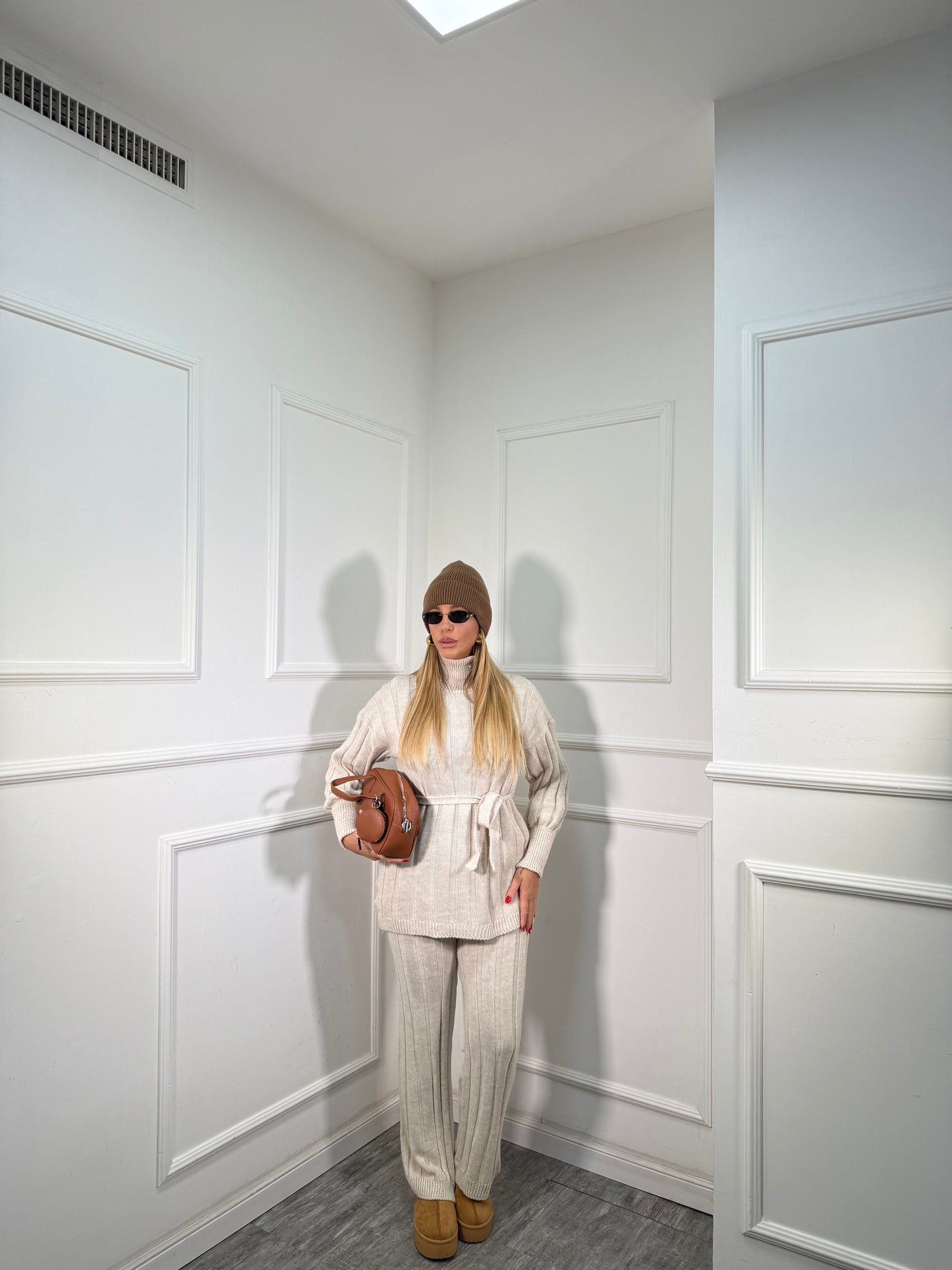 Coordinato in maglia a coste December panna 228000