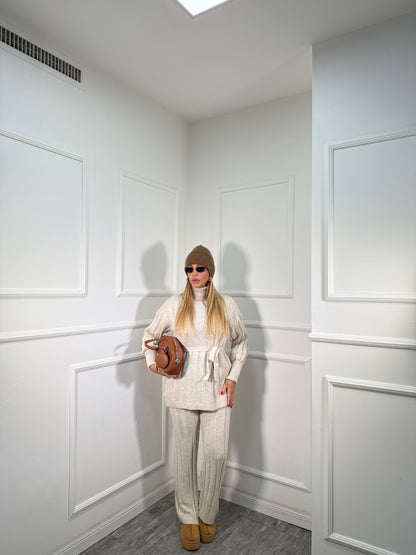 Coordinato in maglia a coste December panna 228000