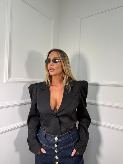 Blazer crop con spalline Krizia nero