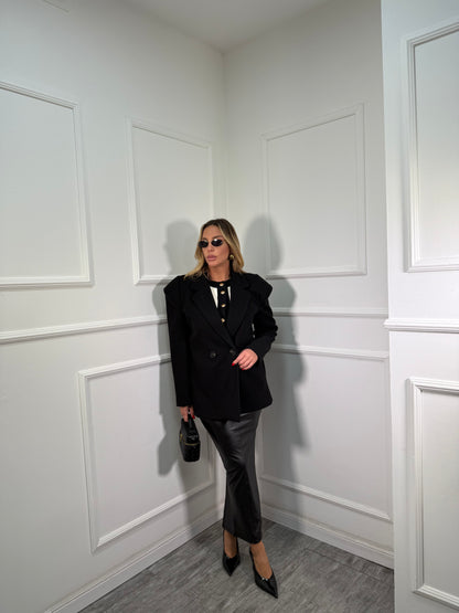 Blazer coat in panno con spalline Melody nero 251154