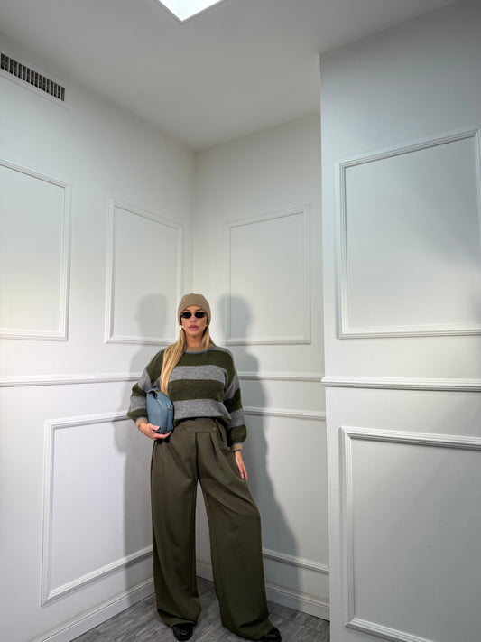 Pantaloni palazzo bustino asimmetrico Dinner verde oliva nf9245