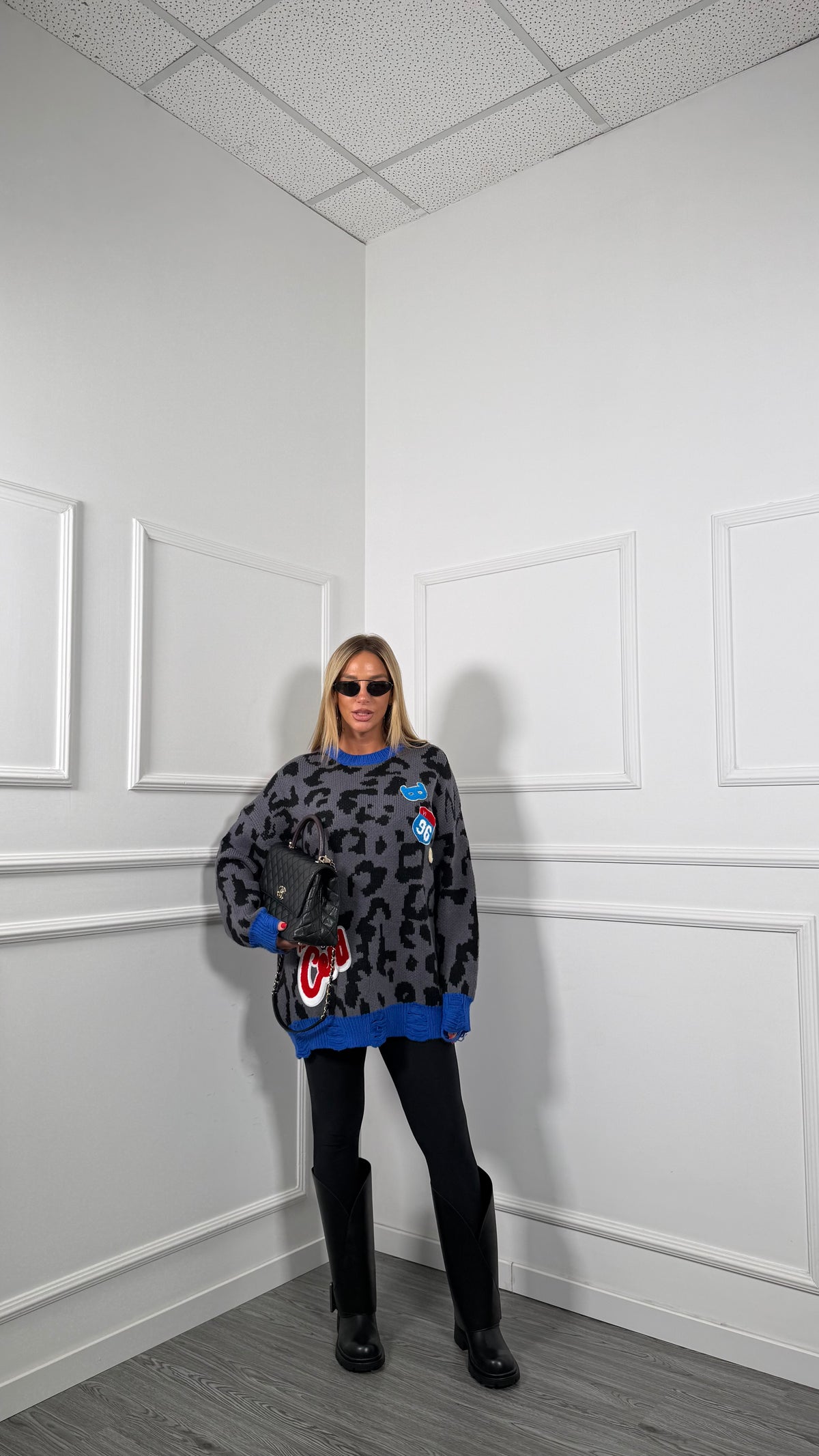 Maxipullover misto lana maculato Curvy Fearless grigio antracite wh2865