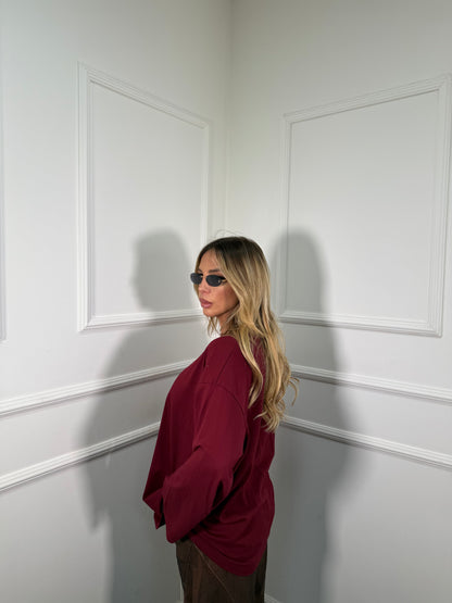 Shirt in cotone manica campana Crissy bordeaux 22640